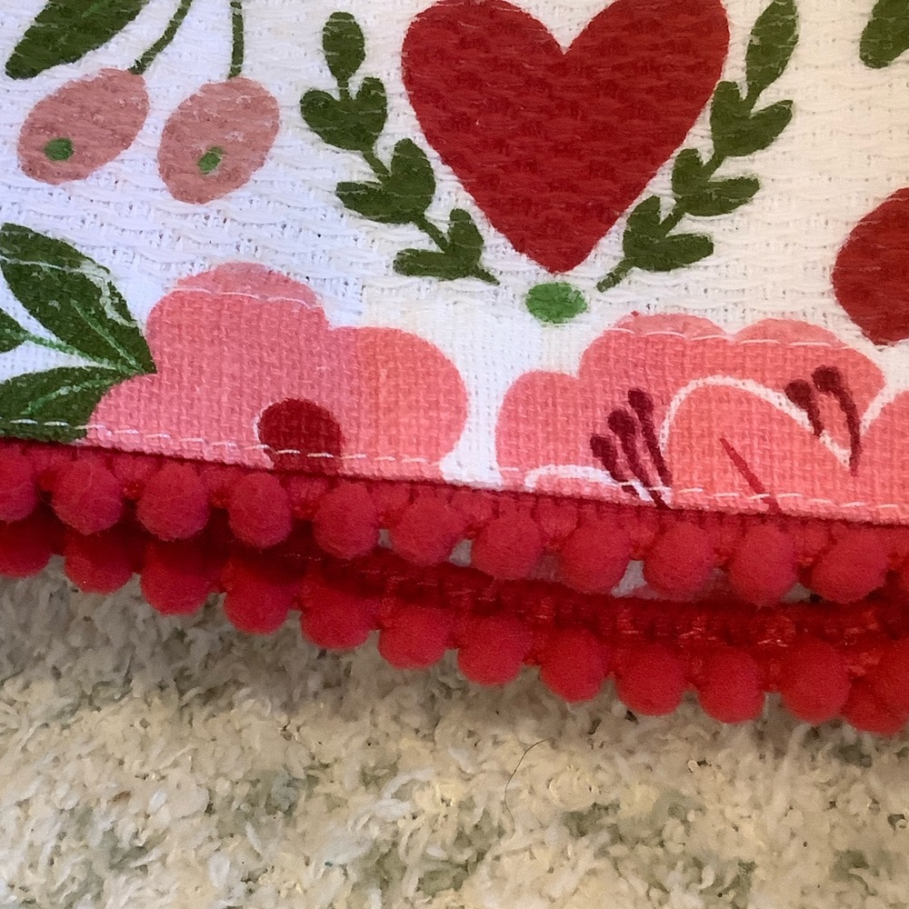 Valentine's Day Hearts Floral Colordrift Kitchen Towels NWT set of 2 cotton - Picture 9 of 16